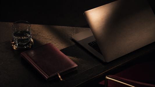 Elegant workspace with dramatic shadows